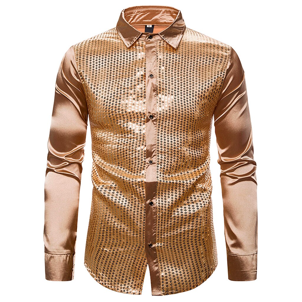 Los hombres Club mostrar Hosting cuello solapa camisa de manga larga camisa social masculina chemise homme camisas hombre camisa hombre: Dorado / L