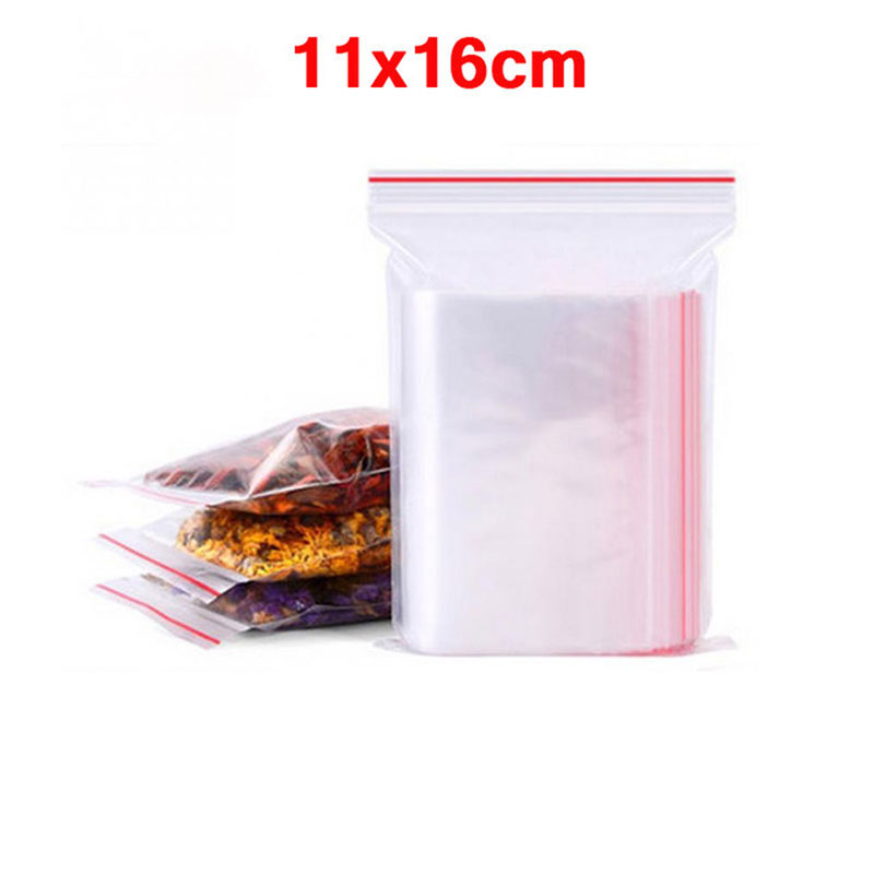 100Pcs/pack Resealable Plastic Zip Lock Bags Clear Poly Zip lock Bag Food Jewelry Storage Reclosable Vacuum Fresh Organize Bag: 11x16cm