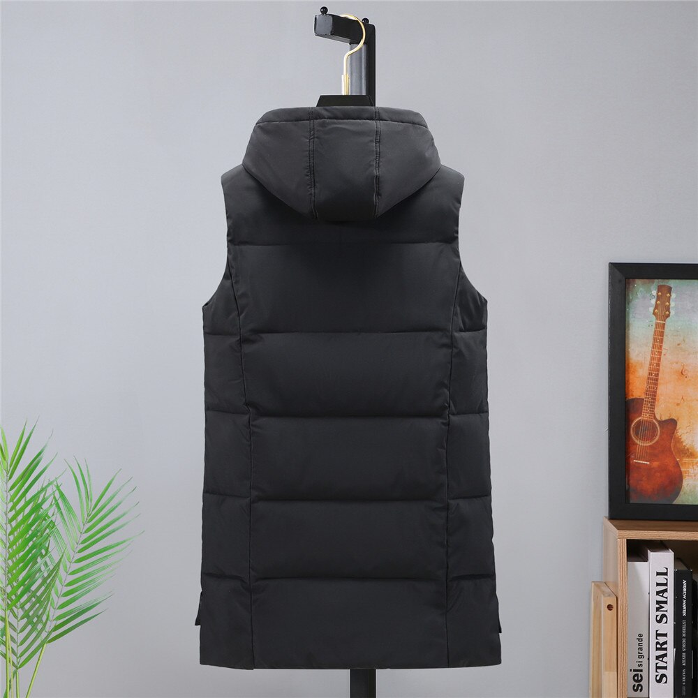 Winter Mannen Vest Grote Maat 5XL Lange Jas Hoed Afneembare Vesten Thicken Warm Mouwloze Jassen Winddicht Parka Heren Kleding