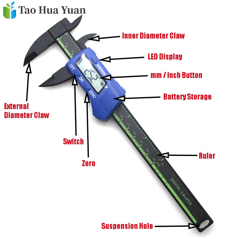 Tao Hua Yuan-calibrador Vernier de fibra de carbono Digital LCD, 150mm, 6 pulgadas, micrómetro, regla de herramienta de medición