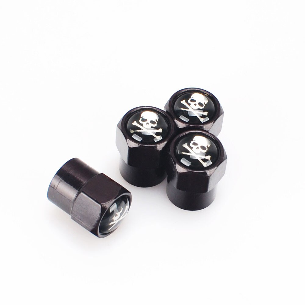 4Pcs/Set Classic SKULL Chrome Car Wheel Tire Valve Stem Cap For Car/Motorcycle,Air Leakproof And Protection Your Valv: Black