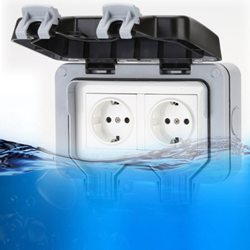 IP66 Weerbestendige Waterdichte Outdoor Stopcontact 16A Dubbele Eu Standaard Stopcontact Geaard Eu Plug