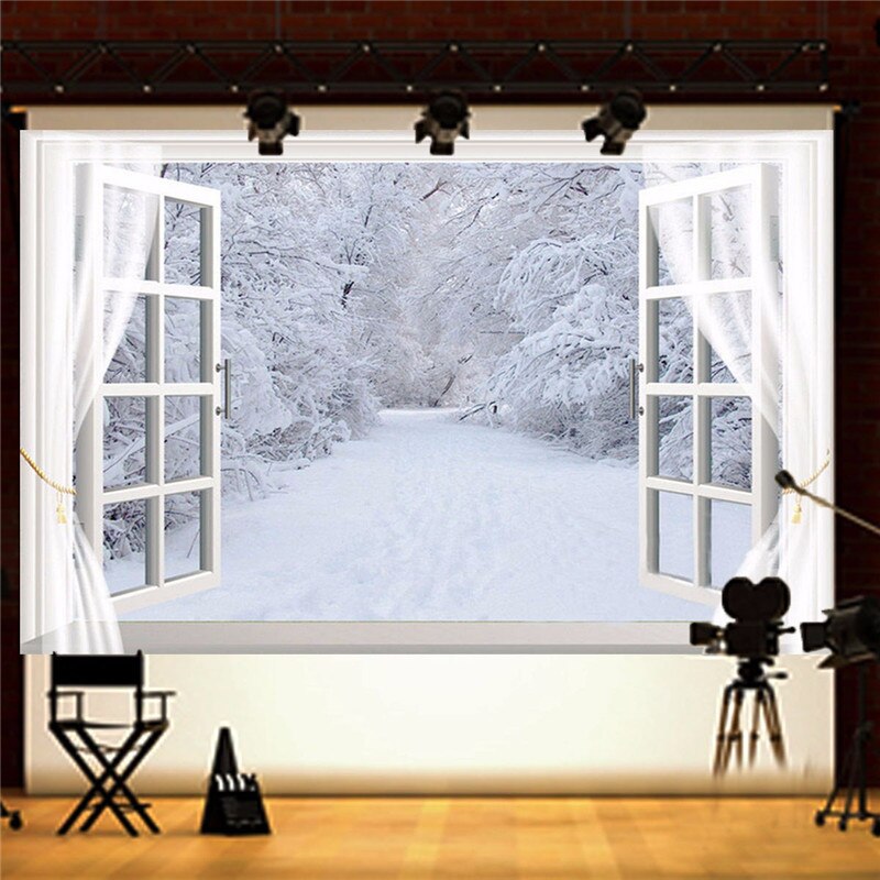 5x7FT Vinyl Winter Window Sneeuw Bos Fotografie Achtergrond Fotografische Achtergrond Foto Studio Scheuten Papier Board Prop