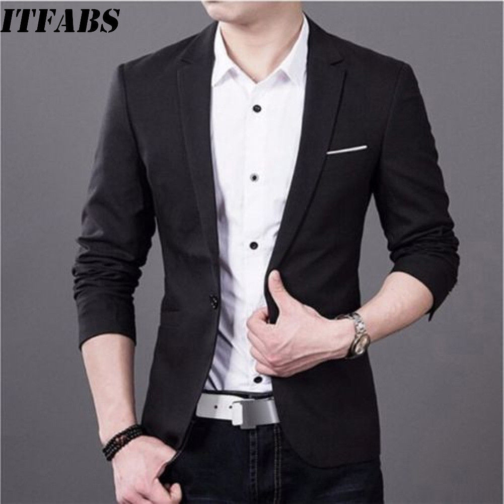 Stilig herre smart casual blazer slim fitness formell dress med én knapp klassiske mannlige vårsommerfrakktopper m -3xl