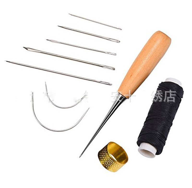 Juego de punzón de costura de cuero, herramientas de artesanía, punzón de costura, accesorios de reparación de calzado, cuero, 1 Juego: Verde claro