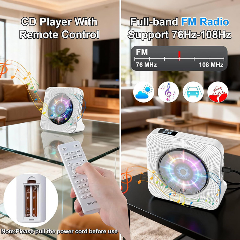 Rechargeable CD Player Bluetooth Speaker Stereo with Infrared Remote Control AUX USB FM Radio Support CD/CD-R/CD-RW Music Player