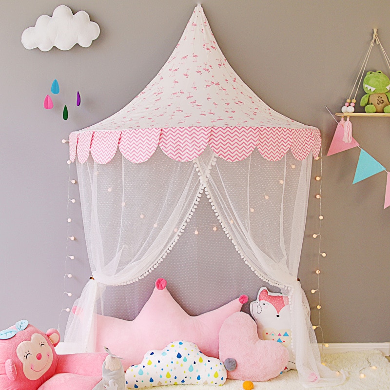 Baby Crib Netting Princess Dome Bed Canopy Childrens Bedding Round Lace Mosquito Net For Baby Sleeping 6 Colors