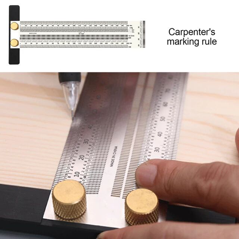 Scale Ruler T-Type Hole Ruler Stainless Woodworking Scribing Mark Line Gauge Drawing Carpenter Measuring Tool