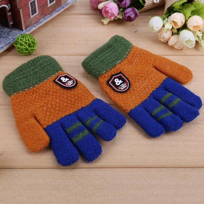 Inverno crianças bebê quente luvas dos desenhos animados crianças malha estiramento luvas meninos meninas retalhos elástico dedo cheio muff mão