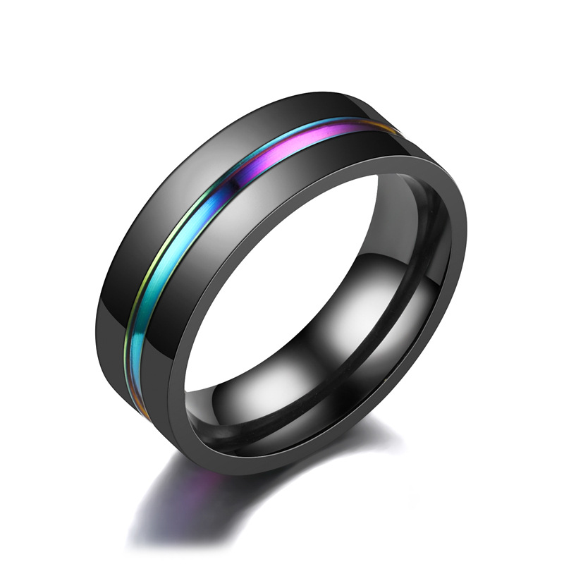 8Mm Zwart Titanium Ring Voor Mannen Jongens Eenvoudige Rvs Ringen Trendy Rainbow Groef Ringen Sieraden Accessoires: 3 / WHITE