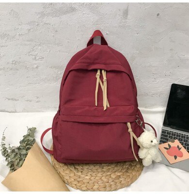 Waterproof Nylon Women Backpack Female Large capacity high schoolbag Korean Vintage girl Shoulder Bags Travel Bag Mochila 0P07: Burgundy