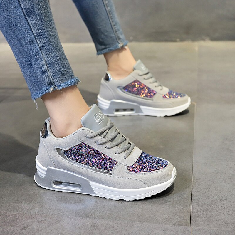 Dam dam wedges sneakers paljetter shake skor tjejer sportskor dam sneakers kvinna sneakers skor svart sko