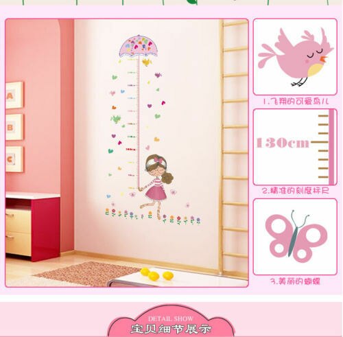 Paraplu meisje lengtemeter muursticker kunst vinyl sticker kinderkamer decoratie cartoon muursticker lengtemeting