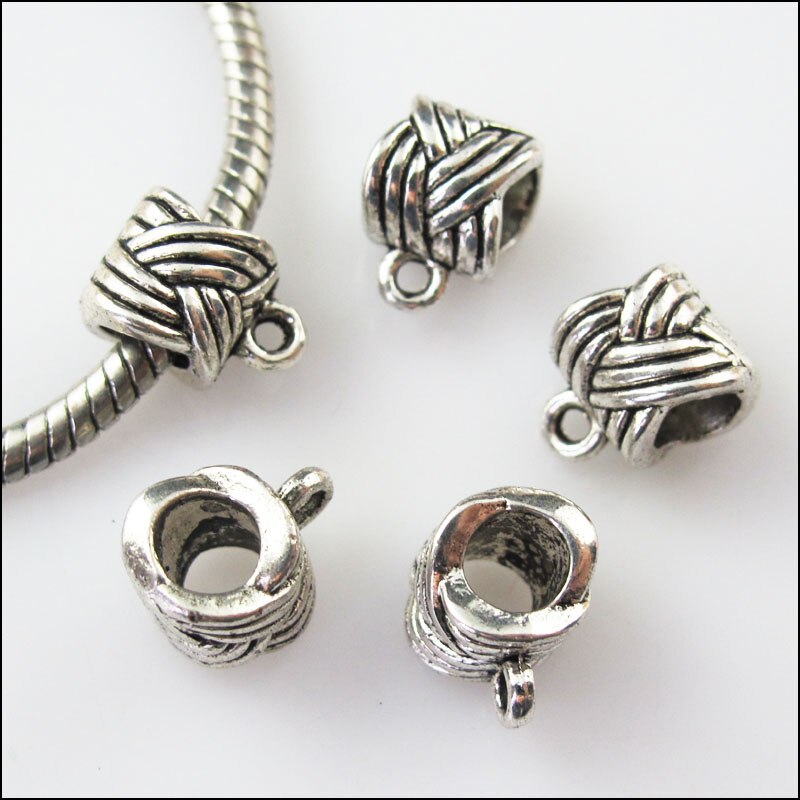 18Pcs Tibetan Silver Knot Bail Bead Fit Bracelet Charms Connectors 8x11.5mm
