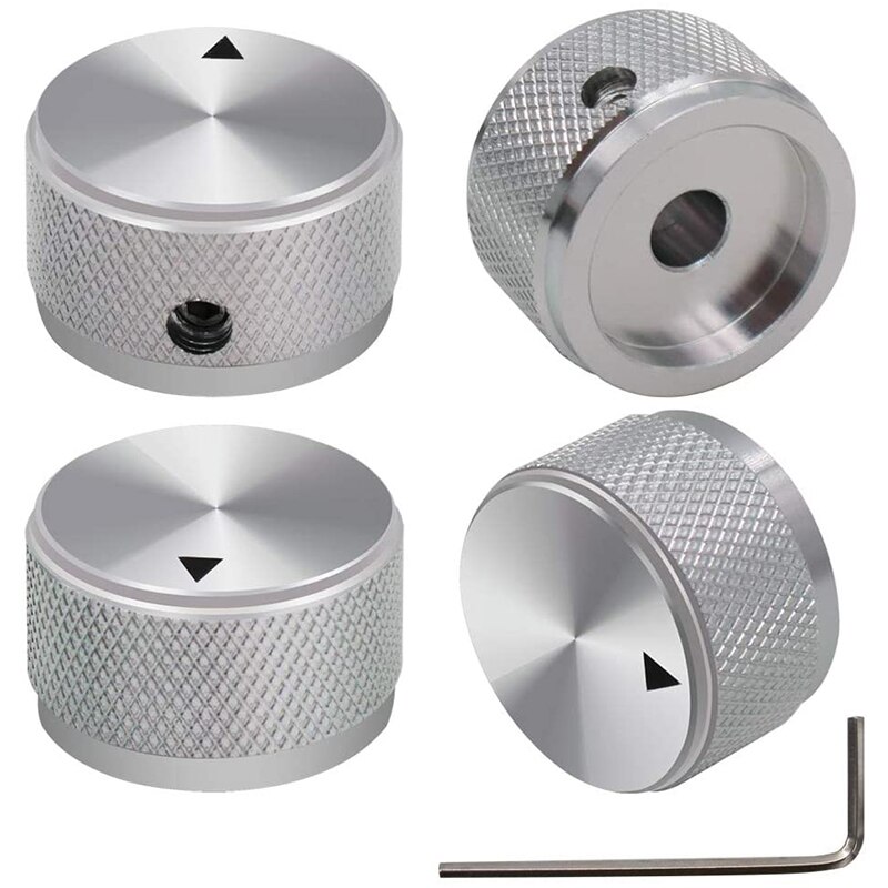 4 st aluminiumlegering potentiometer räfflad ratt volym o elektrisk gitarr bas skruv typ 25 x 15.5mm ( dh): Silver-