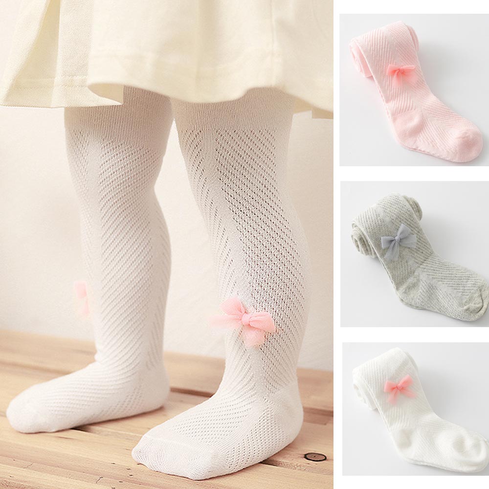 V-TREE Summer Baby Tights Bowknot Mesh Pantyhose Spanish Hollow Cotton Tight For Girls Infants Breathable Stockings