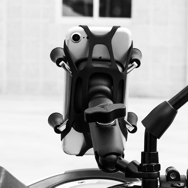 Motorcycle Cell Phone Holder Handlebar Rail Mount Rear View Mirror Holder Universal Grip Bracket Stand for Mobile Devices