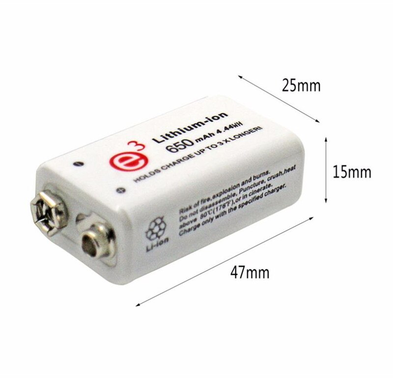 Soshine 1/2/4pcs 650mAh 9V 6F22 Li-ion Lithium Rechargeable Battery for Electronic Smoke Guitar: 1pcs