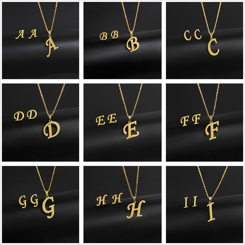 A-Z 26 charm Initial Necklace And Stud Earrings Jewelry Sets Alphabet Pendant Chain Letter mom