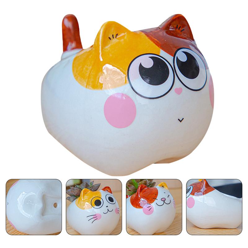 1 PC Cat Flower Pot Plant Pot Cartoon Animals Ceramic Succulent Flowerpot Ceramic Pot Flowerpot Mini Planter For Dorm Home Store