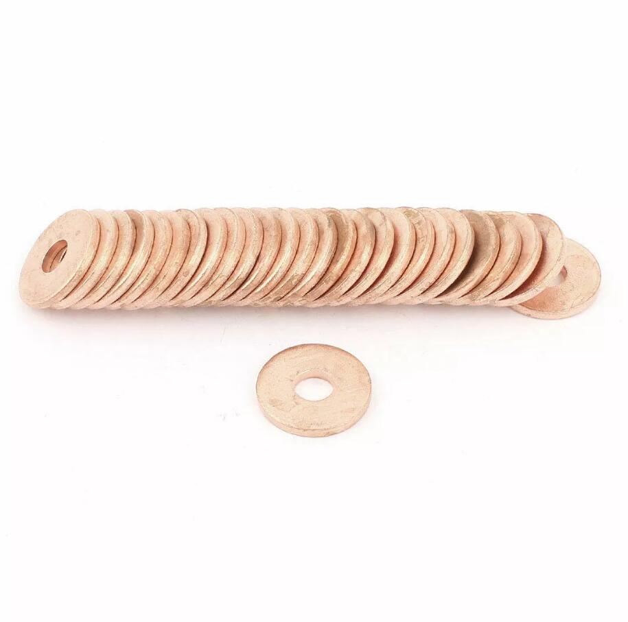 50Pcs 2mm Thickness Copper Flat Washer Ring Sealing Fitting Gaskets Flat Ring Oil Brake Line Seal Gasket.