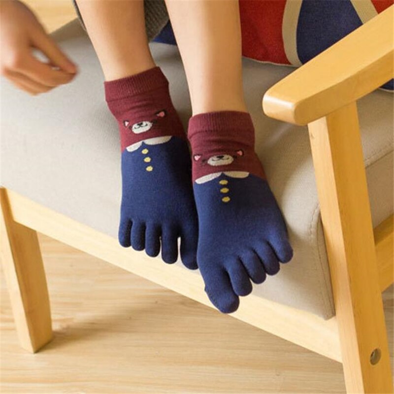 1 Paar Vrouwen Meisjes Zachte Cartoon Kat Sokken Vijf Vinger Tenen Katoen Herfst Winter Warme Sokken IK88