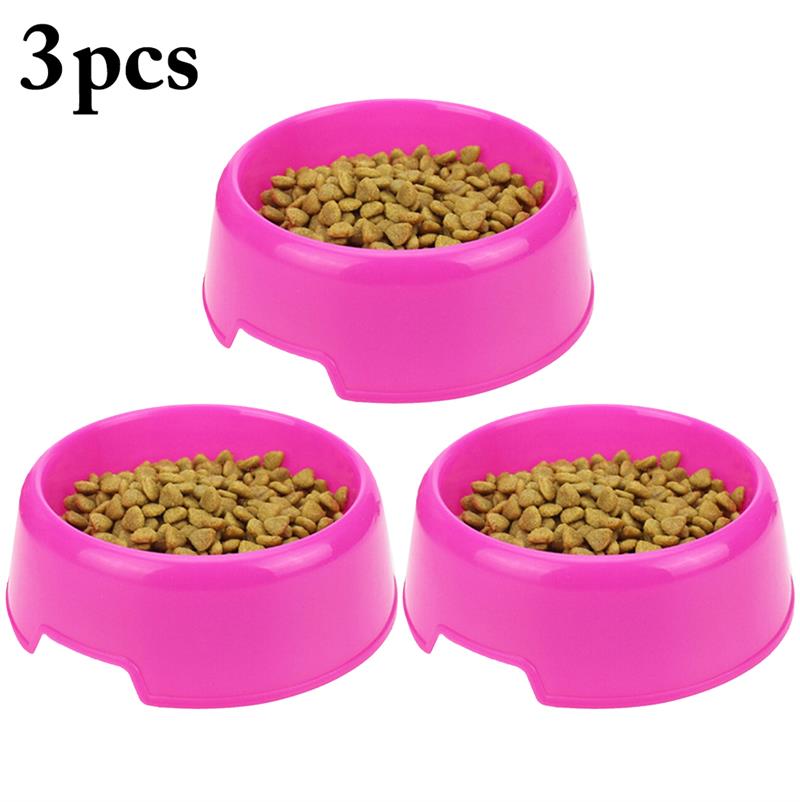 Bol en plastique à usages multiples pour chien, 3 pièces, forme ronde, bol d'alimentation pour animaux de compagnie: rose