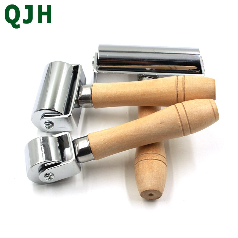 Qjh Rvs Platte Druk Roller Lederen Plooihouder Apparaat Hand Push Roller Hand Diy Lederen Gereedschap