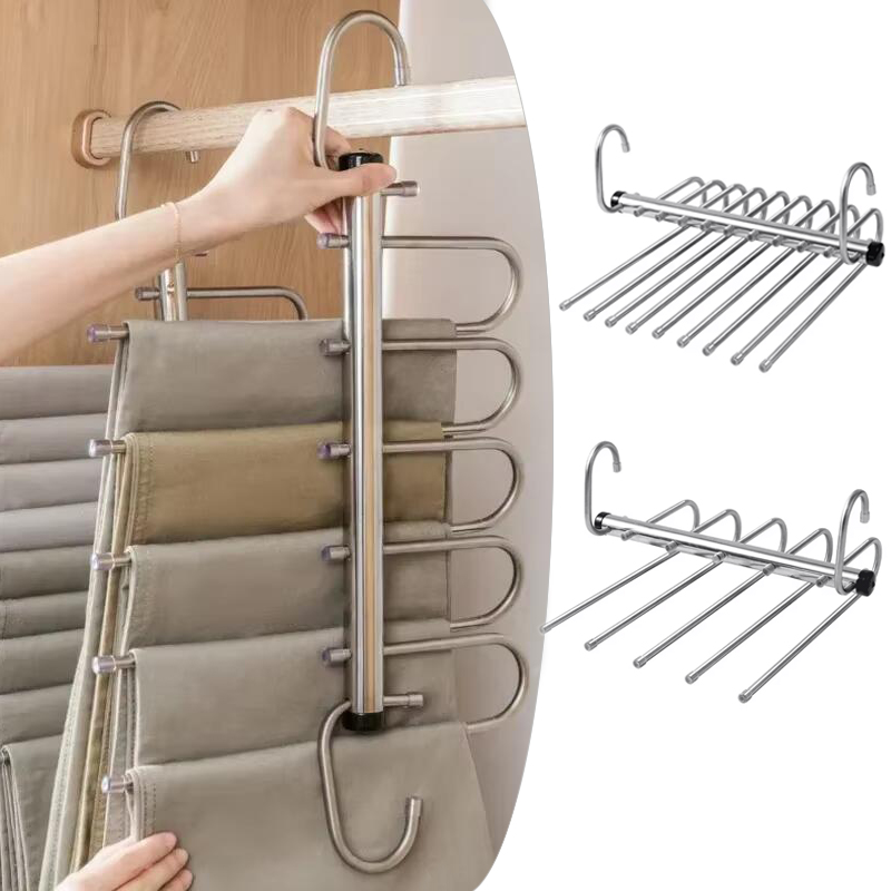 Perchas mágicas plegables para pantalones, 5/9 capas de acero inoxidable, estante para ropa que ahorra espacio, organizador para armario, pantalones vaqueros, bufanda