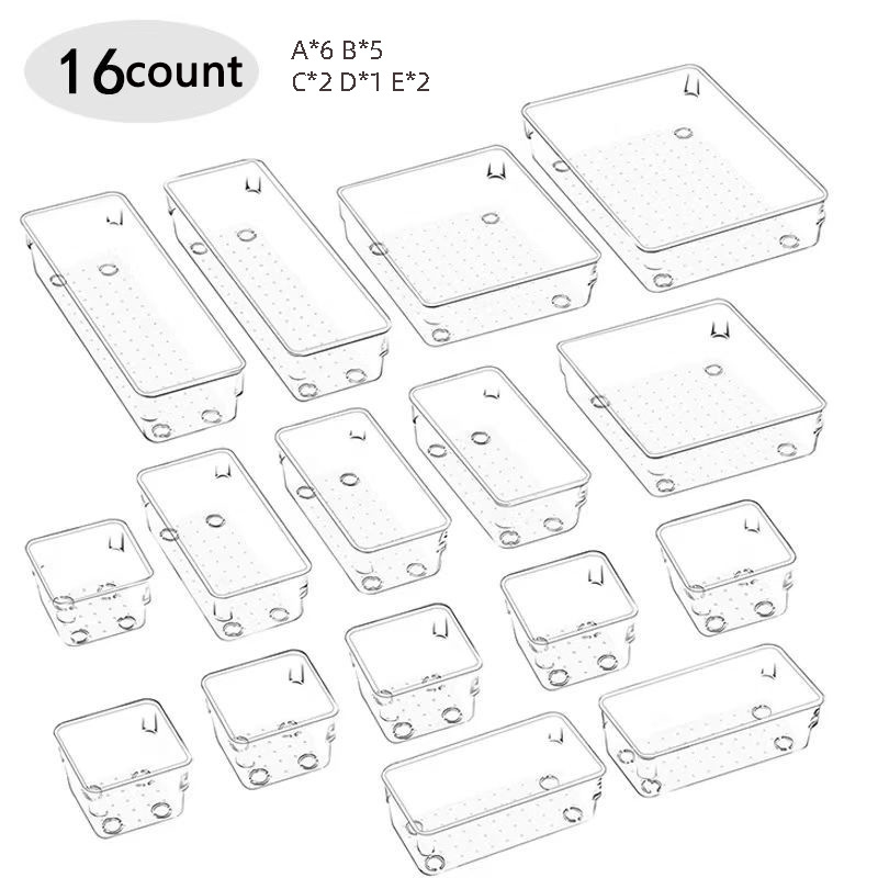 28 PCS Clear Drawer Organizers Set 4-Size Versatile Bathroom and Vanity Drawer Organizer Trays Storage Bins for Bedroom Kitchen: Silver