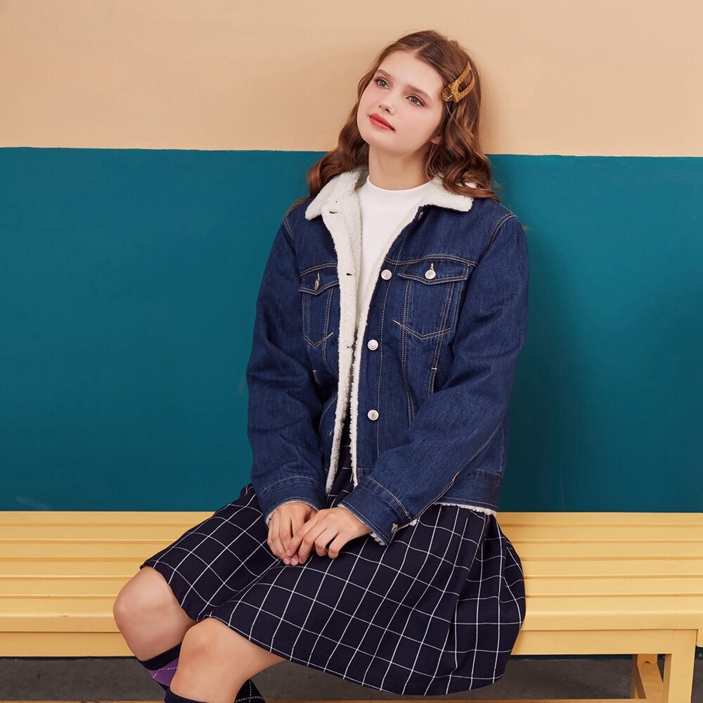 Metersbonwe vinter dam jeans jackor bomull kappa vadderade denim parkas kvinnliga ytterkläder varma jacka kläder: Mittblått / L