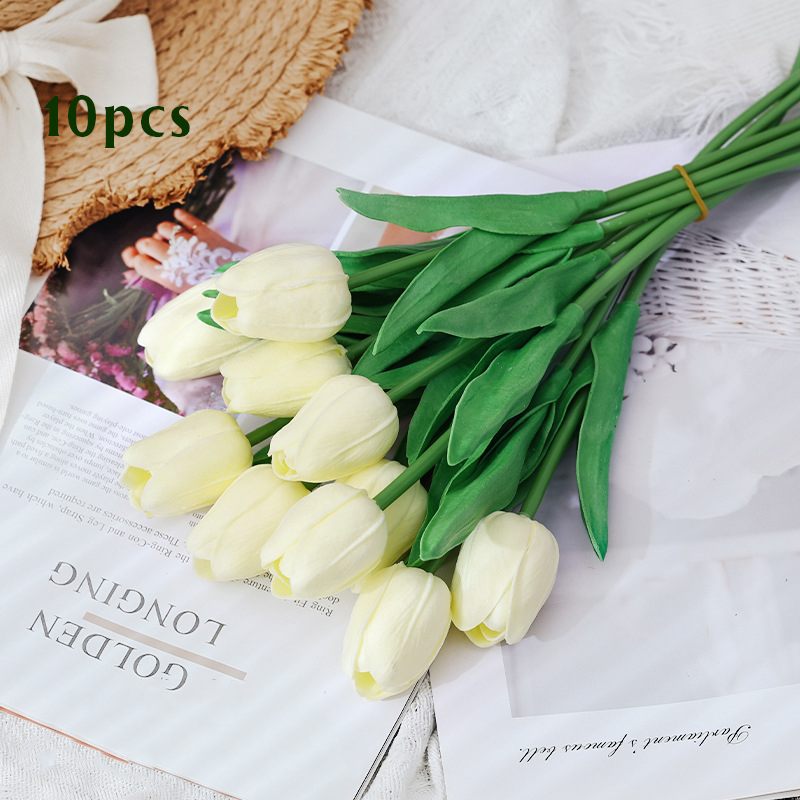 10 stk kunstig tulipanbukett hjem hagedekorasjon bukett bryllup brudebukett festlig fest håndverk vase plantedekorasjoner: Sølv