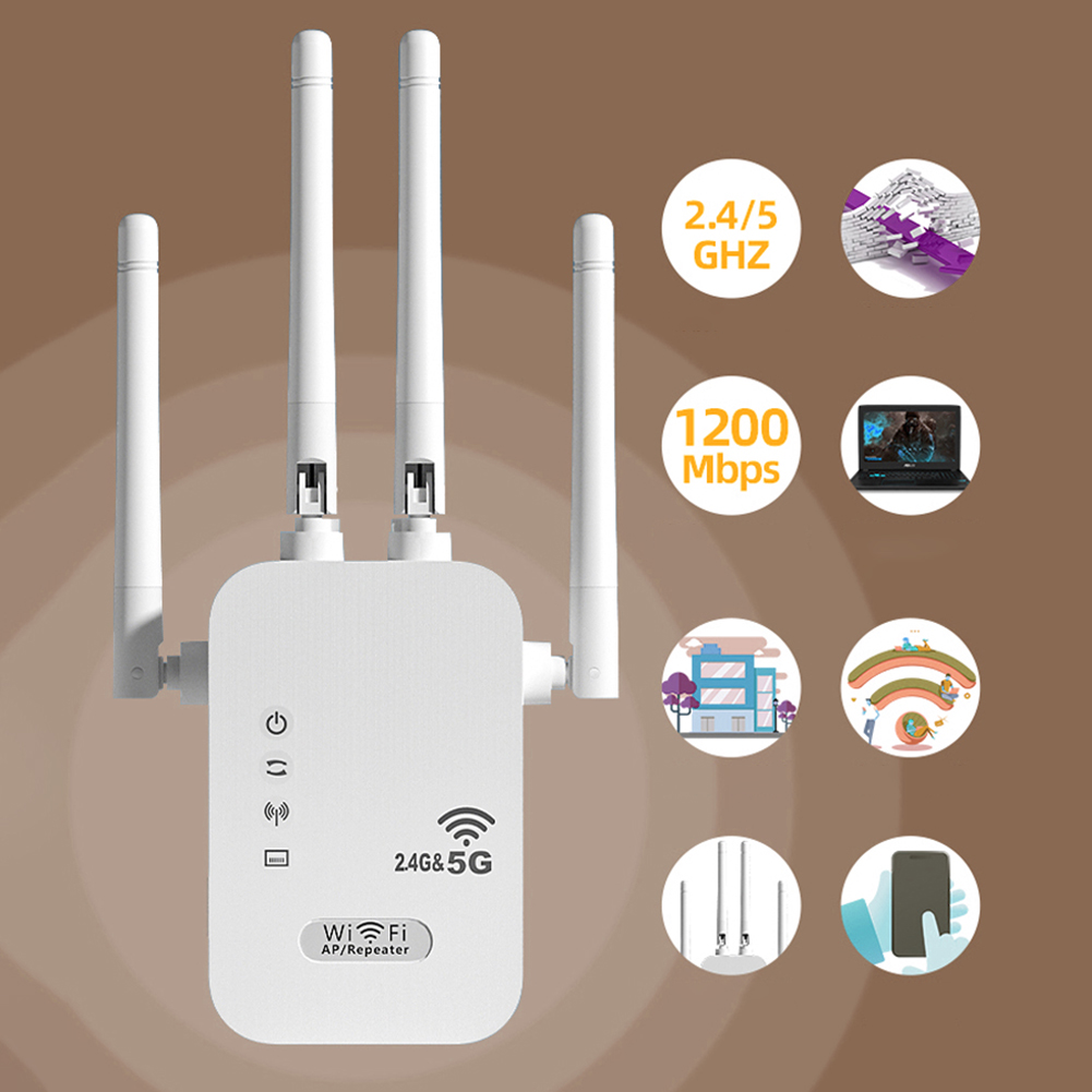 Wzmacniacz sygnału wi-fi 1200 mb/s, bezprzewodowy, z portem wan/lan, dwupasmowy, 2.4 ghz, wzmacniacz sygnału wi-fi /5 ghz, 4 anteny, wzmacniacz sygnału wi-fi