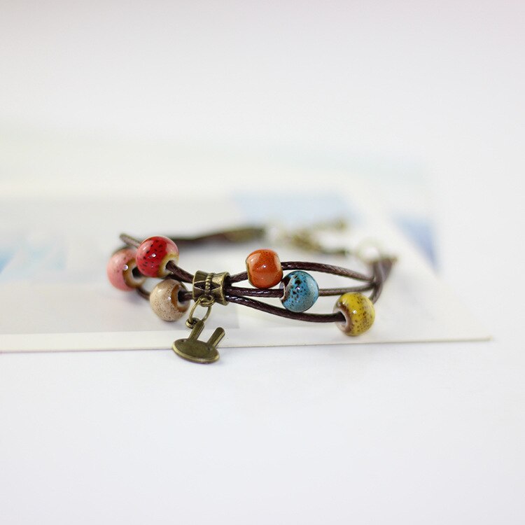 1 pçs nova moda ajustável delicado mão-tecido cerâmica contas pulseira originalidade estilo chinês pulseira adornam artigo