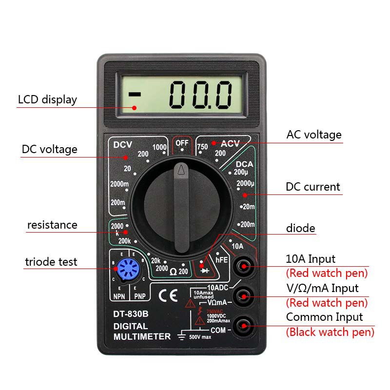 Handheld Digital Multimeter AC/DC LCD Mini Voltmeter Ammeter Ohm Tester High Safety Handheld Meter Capacitance Tester