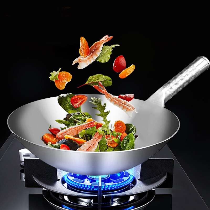 Konco Roestvrijstalen Wok,1.8Mm Dikke Gas Wok, handgemaakte Wok Non Stick Wok Geen Roest Alleen Voor Gas Kachels