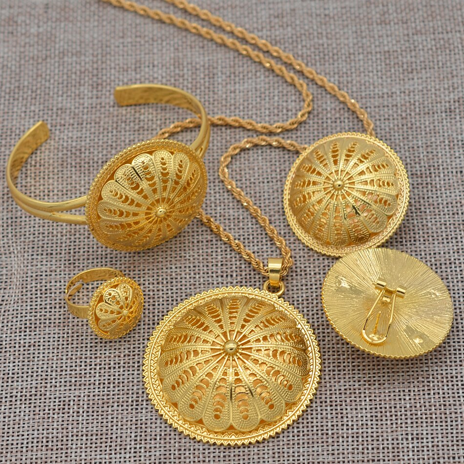 Anniyo etíope joyería de boda de novia juegos de colgantes collares pendientes anillo pulsera de las Mujeres de Eritrea Partido Africano #207606