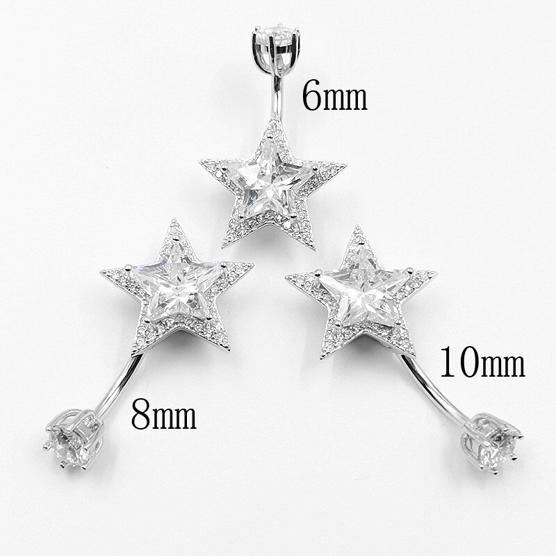 925 Sterling Zilveren Navel Ringen Stervorm Cz Buik Piercing Body Sieraden Voor Vrouwen 1 Pcs