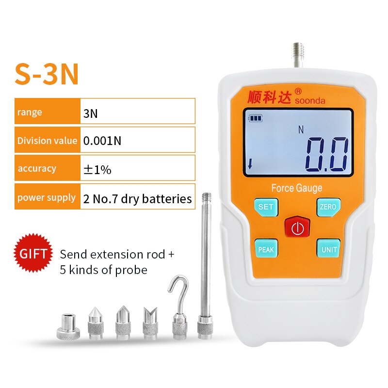 Digital force gauge Spring push pull gauge Portable Push pull tester measuring instrument dynamometer 500N Force Test Equipment: 3N