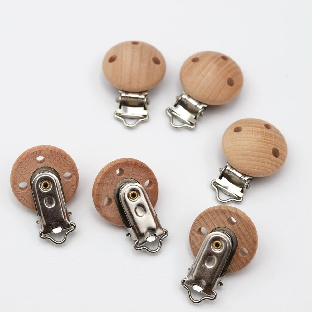 5/8 Stuks Baby Houten Clips Babyfopspeen Dummy Clip Houder Effen Kleur Natuurlijke Hout Babyvoeding Accessoires Fopspeen sluiting Metalen