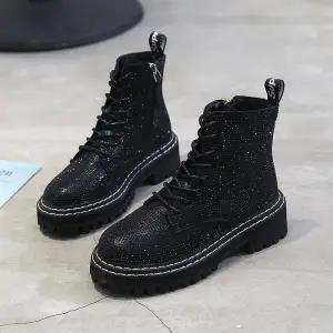 Herbst neue voll diamant Martin stiefel Britischen Fan Auto starke ferse stiefel Chelsea hübscher Single stiefel frauen schuhe: Schwarz / 40