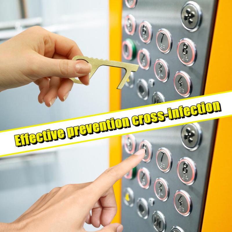 5/10 stk messing nøgle åben dør anti touch nøgle bærbar tryk elevator værktøj hygiejne hånd antimikrobiel døråbner dørhåndtag nøgle