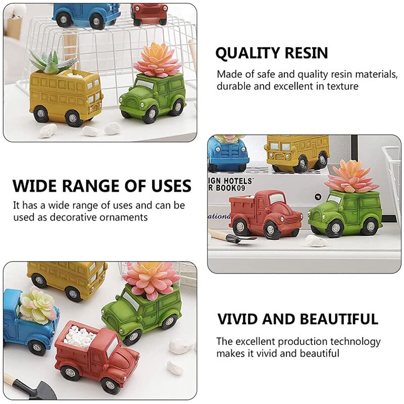 Car Shaped Resin Succulents Pot Cute Planter Pots Truck Cactus Plant Pots Small Plant Indoor Desk Decor Table Decoration