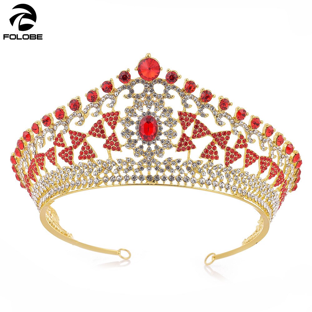 Grandes tiaras y coronas nupciales con diamantes de imitación, diademas de joyería para cabello, desfile de novia, diadema, accesorios para el cabello de boda H1134: Rojo