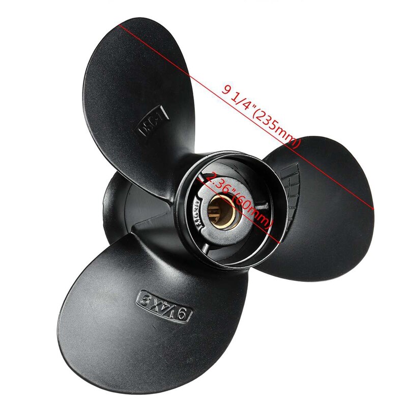 Påhængsmotor propel 58100-93723-019 til suzuki 8-20hp 9 1/4 x 9 aluminiumslegering 3 blad sort 10 spline tand r rotation