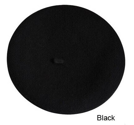pas cher nouvelles femmes laine solide couleur béret femme Bonnet casquettes hiver tout assorti marche chapeau casquette 20 couleur: Black