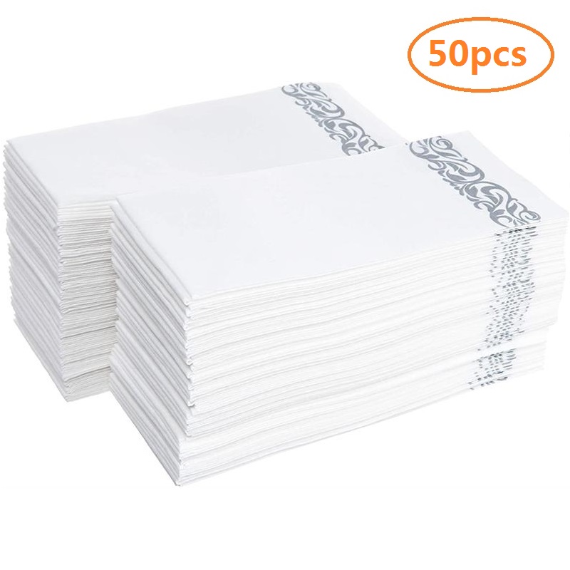 25-100pcs Soft Absorbent Disposable Hand Towels Linen-Feel Paper Hand Towels Durable Decorative Bathroom Hand Napkins Parties: 50  Silver Tissue