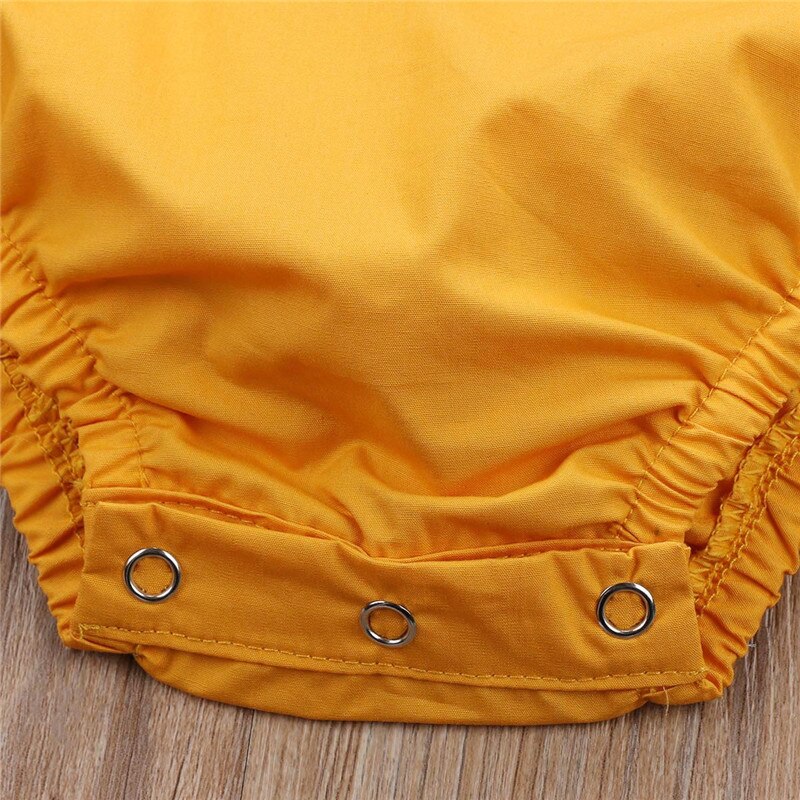 zomer solid baby meisjes kant flare mouwen bodysuit baby Geel