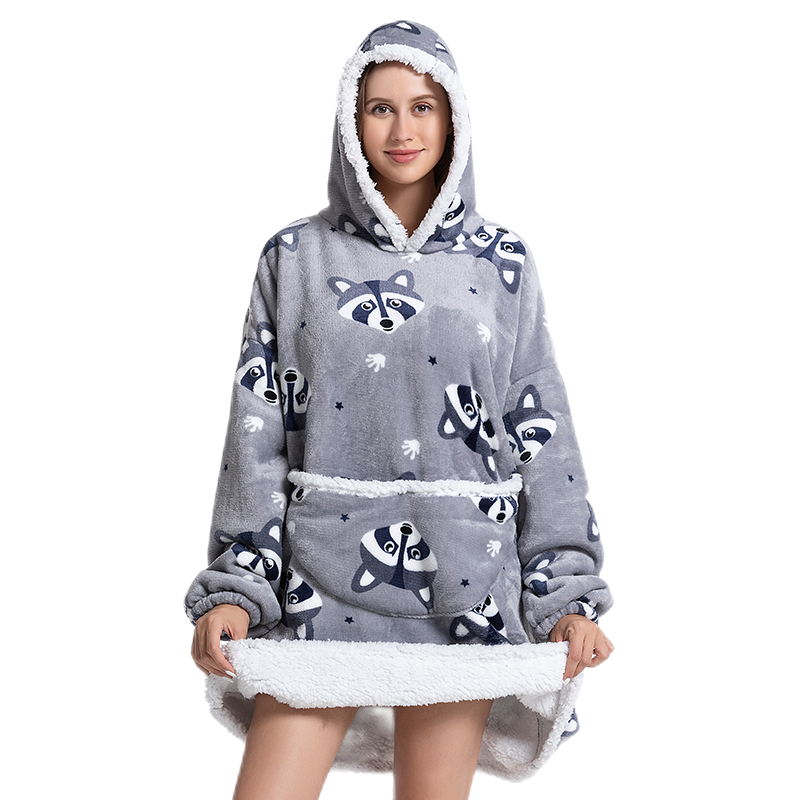 Wärmer Winter-Decken-Hoodie mit Ärmeln, übergroß, verdickt, tragbar, Decke, Sweatshirt, Flanell-Vlies, Sherpa-Riesen-Hoodie
