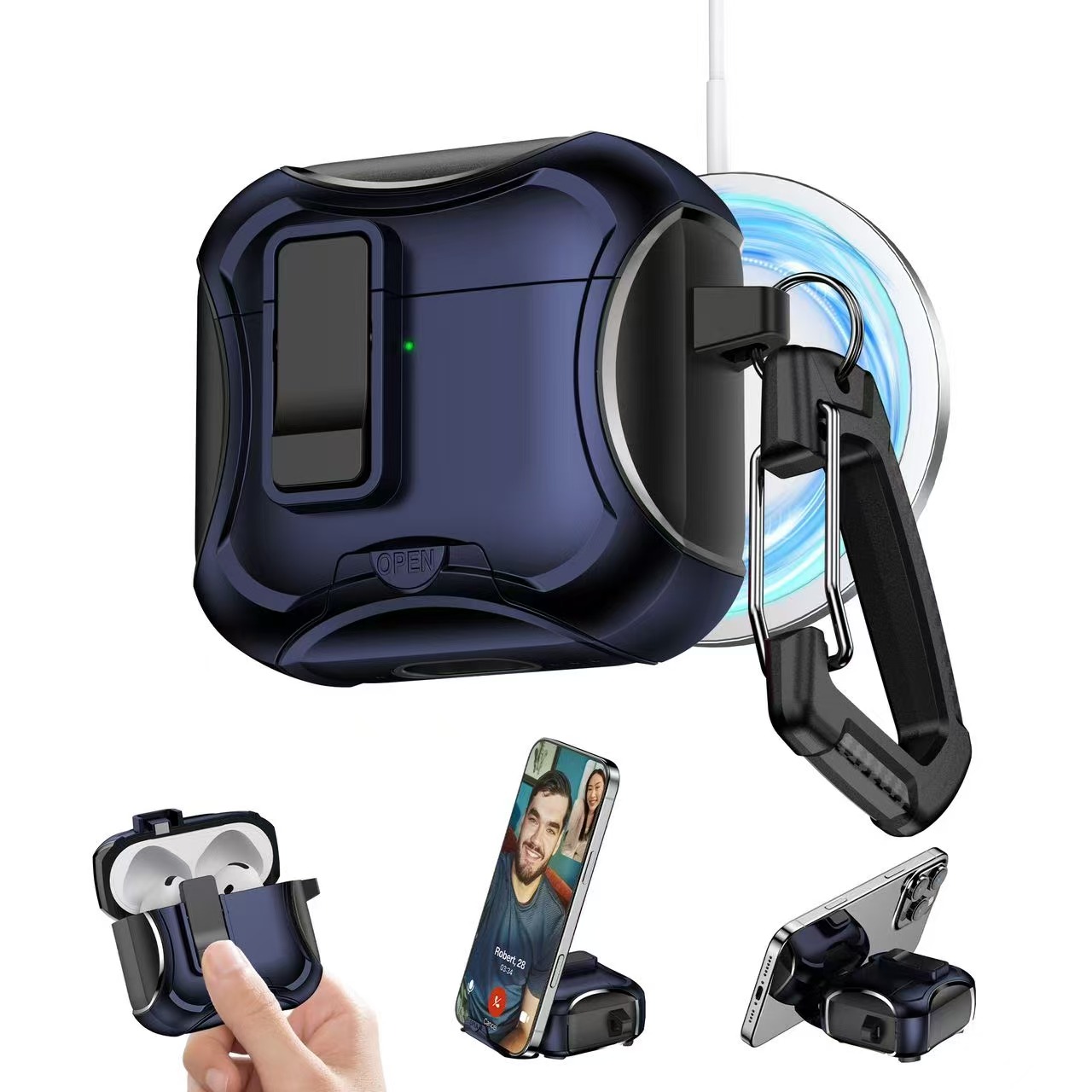 2025 pour Airpods 4 étui adapté étui pour écouteurs couverture à ressort étui de protection pour écouteurs magnétiques 3D pour AirPods Pro 2 étuis: XS / Kaki